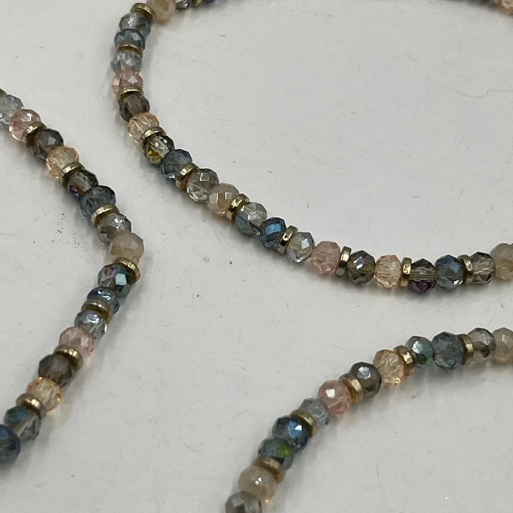 Vintage 3PC Multi-Color Faceted Glass Bead Bracelet Set Stack Gold Crystal Charm - Picture 4 of 6